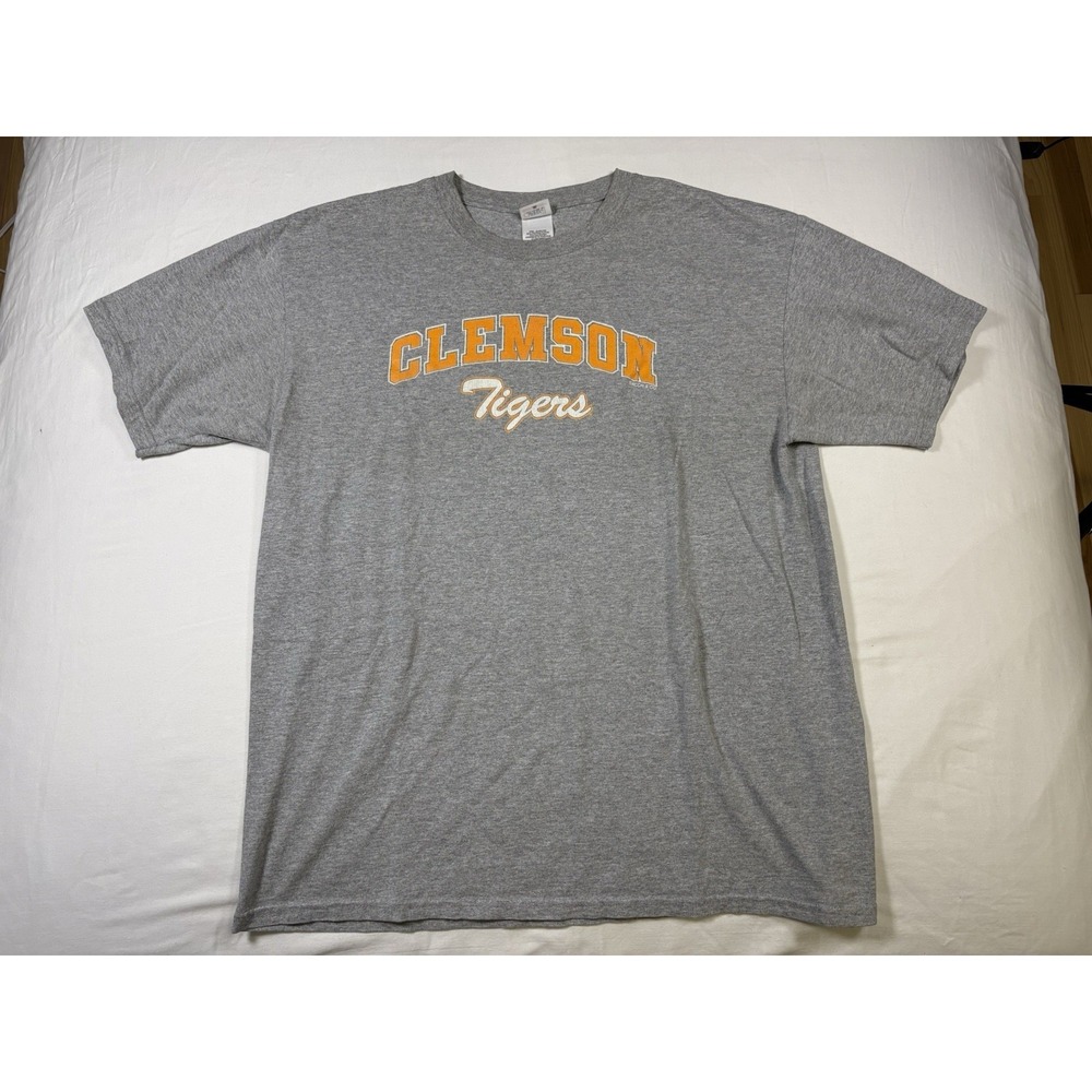VTG Clemson Tigers T Shirt XL Gray Orange Arched Script Anvil 90s 2000s College